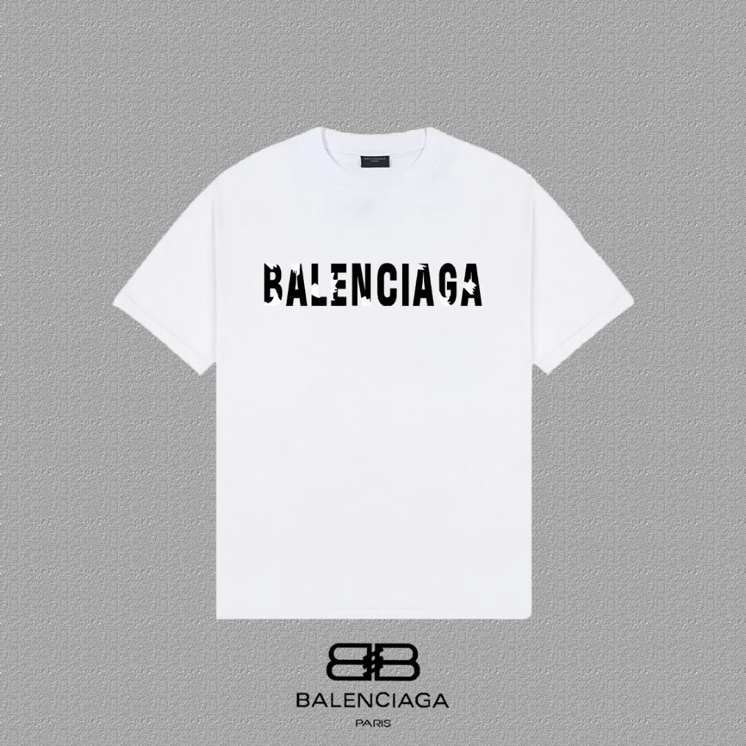 P80✨🔥 BALENCIAGA Paris lettering printed short-sleeved T-shirt. Custom-woven and dyed 300 grams of combed cotton heavyweight fabric. Zero color difference in threads. Perfect details. Different from the current currency version. Welcome to compare. Same Style for men and women. Must-sell in the picture above. Color: White Black Size: 1 2 3 4